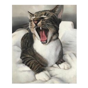 Esneyen tekir kedi figürlü, fotoğraftan kişiye özel el yapımı yağlıboya kedi portresi - Kuş Adam Sanat.