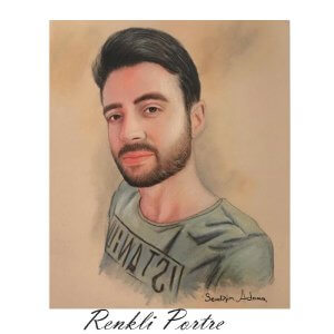 Kişiye özel renkli erkek portre çizimi, fotoğraftan sanatsal renkli resim çalışması - Kuş Adam Sanat