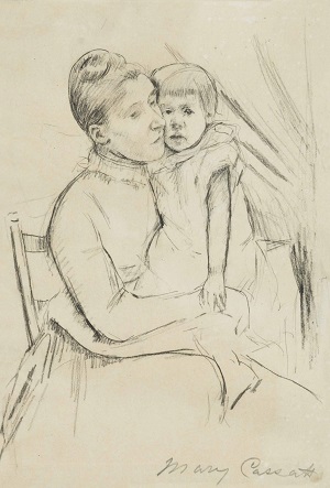 Mary Cassatt'ın ünlü anne ve çocuk temalı karakalem eskiz çalışması
